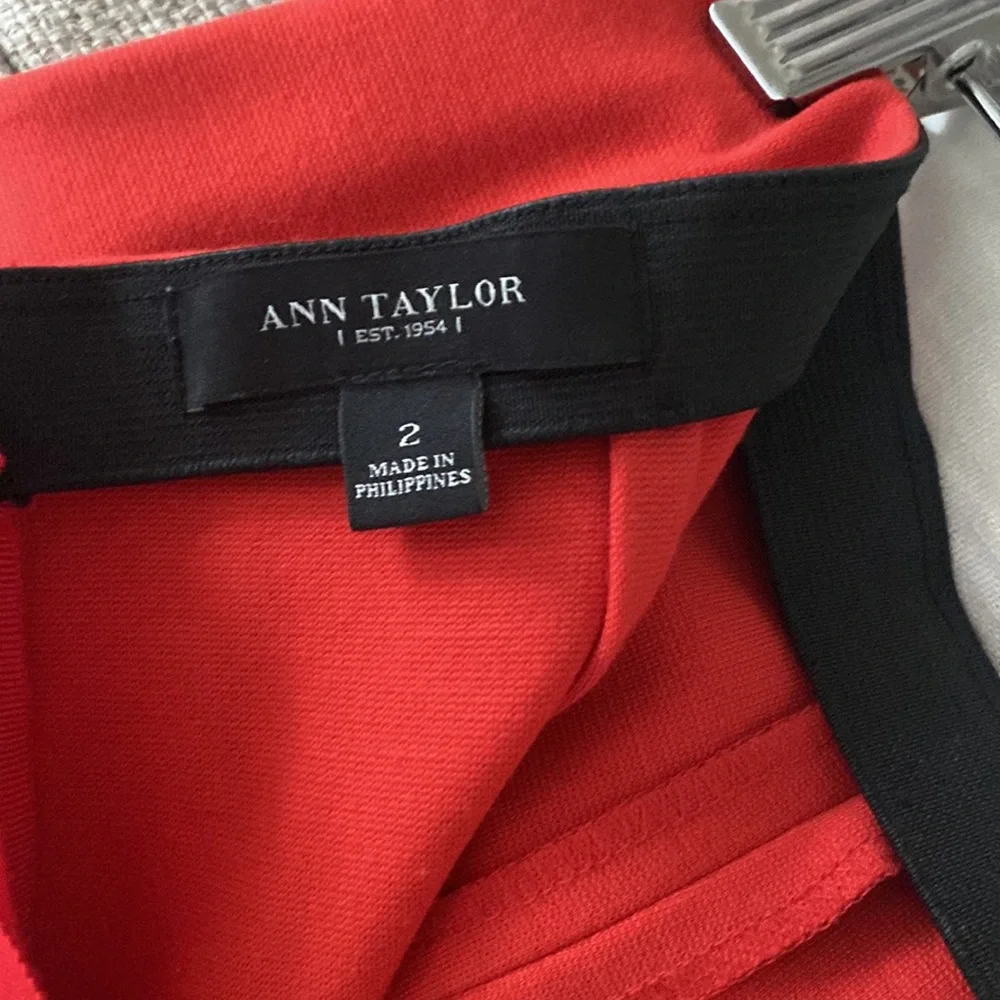 Ann Taylor Red Ponte Knit Pencil Midi Skirt
